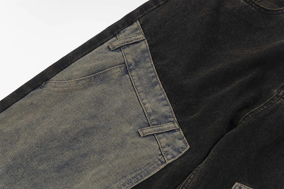 vintage black mens jeans patchwork hip hop baggy jeans man streetwear harajuku loose straight denim pants unique jeans style 4200