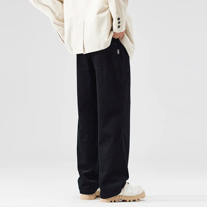 corduroy pants mens fashion loose casual straight large size wide leg baggy trousers office man commuter business corduroy pant clean everyday pants