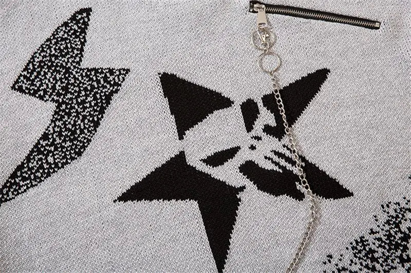 Deeptown Goth Punk Women's Ripped Knitted Sweater Gothic Vintage Jumper Grunge Y2k Knitwear Oversized Autumn Fashion Harajuku Street King Limited