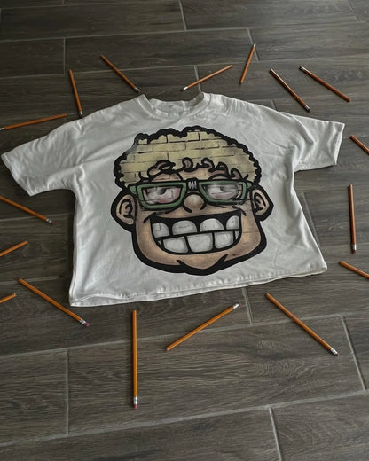 Y2k Europe and America Hip Hop Cartoon avatar Printed Oversized T-Shirt Mens and Womens Retro Street Casual Short Sleeved Tops Street King Limited