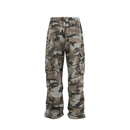 streetwear side pockets camouflage baggy cargo pants men and women straight patchwork casual jeans loose oversize denim trousers military streetwear pants