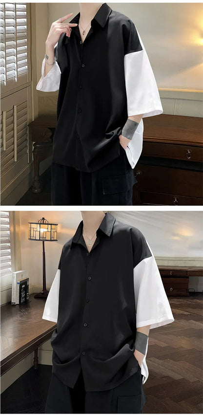 Summer Short Sleeve Shirt Men Fashion Oversized Ice Silk Shirt Men Streetwear Loose Dress Shirts Mens Hawaiian Shirt M-3XL Street King Limited