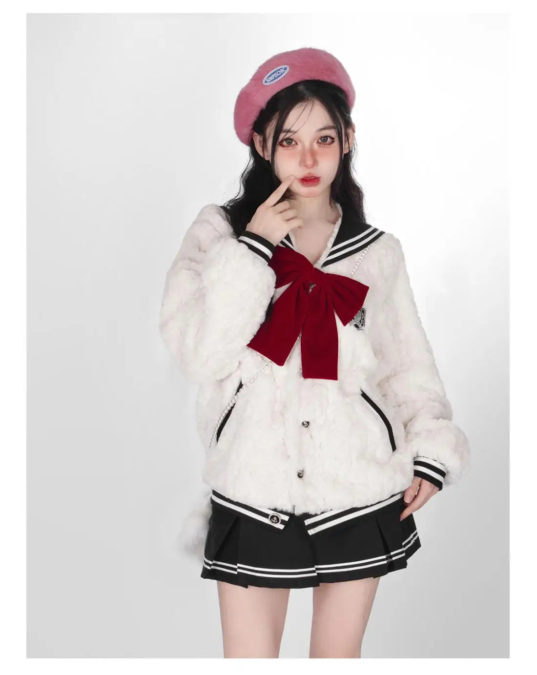 Harajuku Sweet Thicknecked Bow College Coat Woman Zip Up Hoodie Sailor Suit Plush Hoodies Women 2023 Streetwear Goth Y2k Clothes Street King Limited
