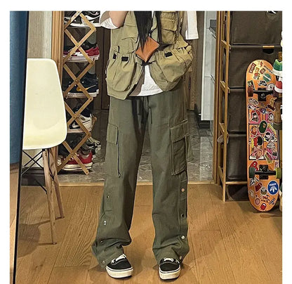 Fashionable Korean style gothic buttoned overalls pants men summer Harajuku street y2k hip hop casual retro sports pants Street King Limited