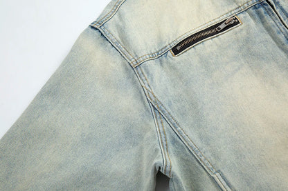 y2k streetwear washed biker jeans jackets for men and women zipper pocket ropa hombre windbreaker denim coat oversized unique jeans style 811