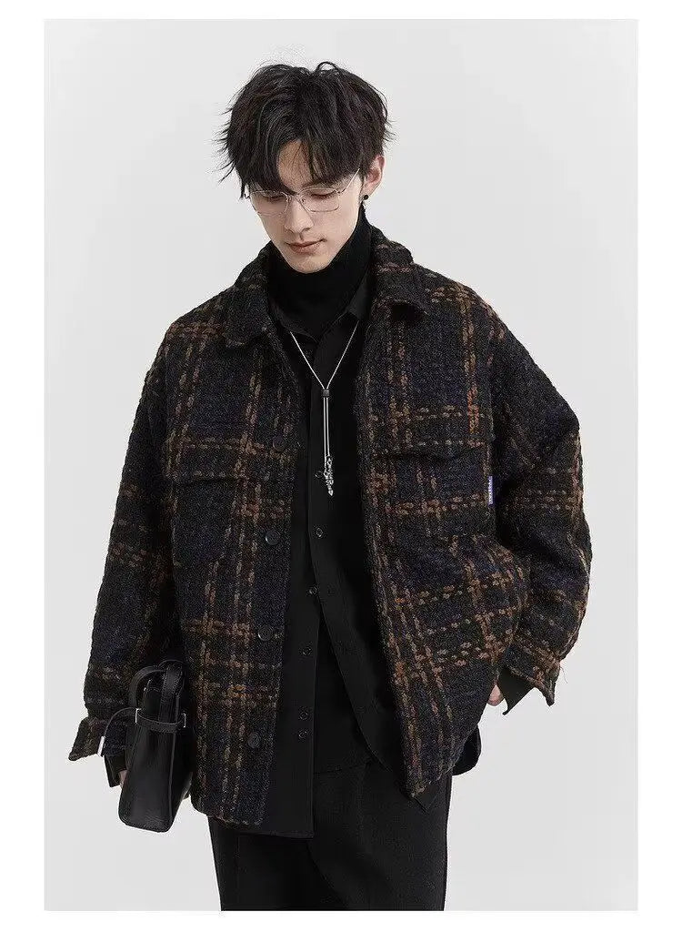 Spring and Autumn High Street Men and Women Trendy Personalized Plaid Collar Jacket Couple Retro Korean Coat Harajuku Top y2k Street King Limited