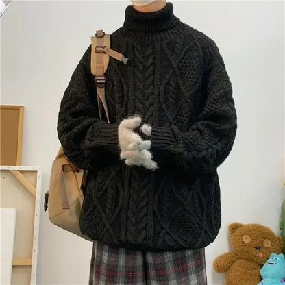 Retro turtleneck sweater for men in autumn and winter loose and versatile high street sweater trendy brand ins casual jacket top Street King Limited