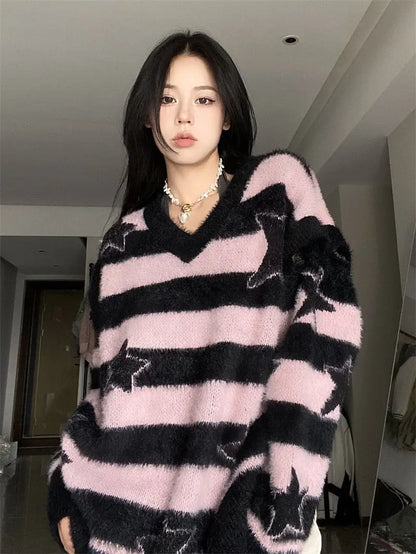 Punk Gothic Long Sweater Women Furry Knitted Sweaters Y2K Streetwear Loose Hollow Out Detachable Pullovers Harajuku Sexy Tops Street King Limited