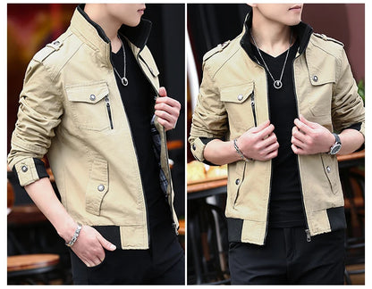 2024 spring autumn new mens jacket korean fashion stand up collar thick denim cargo pants pure cotton coat top clothes unique cargo style 4583