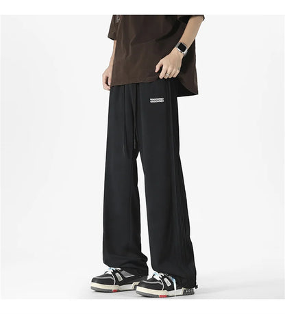 winter mens gray thickened straight leg sweatpants 2025 high street baggy drape pants korean fashion y2k casual trousers unique joggers style 137