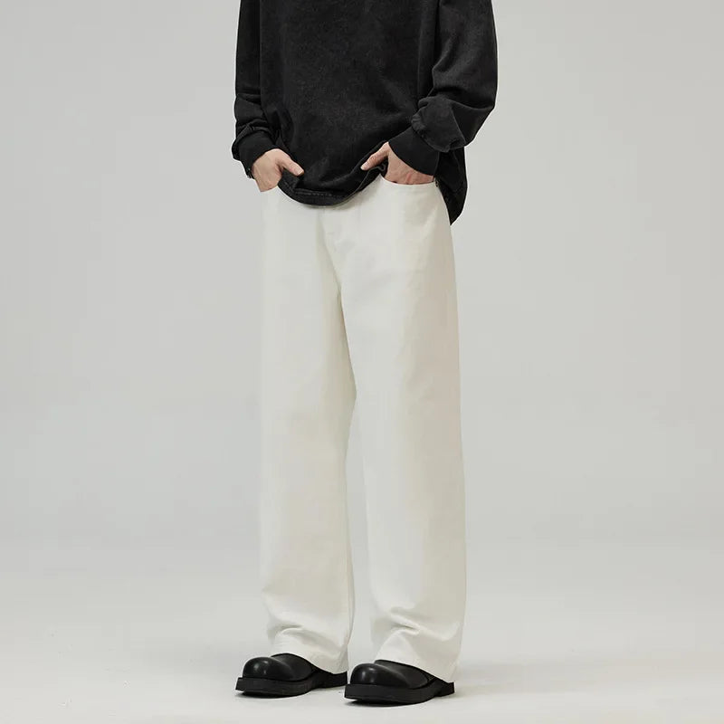 men solid color denim wide leg straight streetwear fashion loose casual jeans pants women y2k jeans trousers unique jeans style 1722