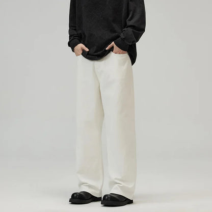 men solid color denim wide leg straight streetwear fashion loose casual jeans pants women y2k jeans trousers unique jeans style 1722