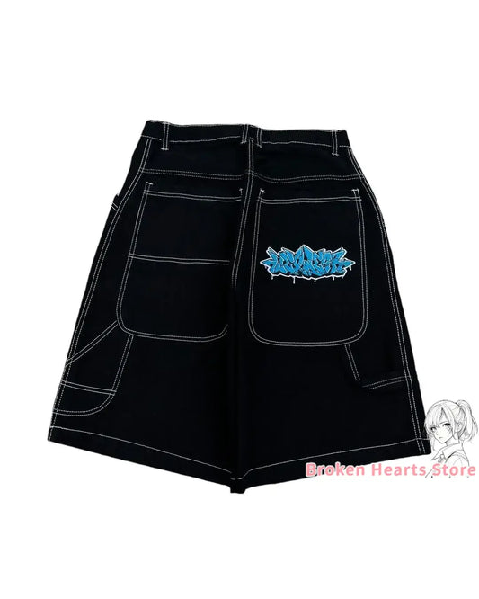 Wexwear Embroidery Shorts Skateboarding New Y2k Jeans Denim Baggy Harajuku Gym Basketball Shorts Men Letter Graphic Streetwear Street King Limited