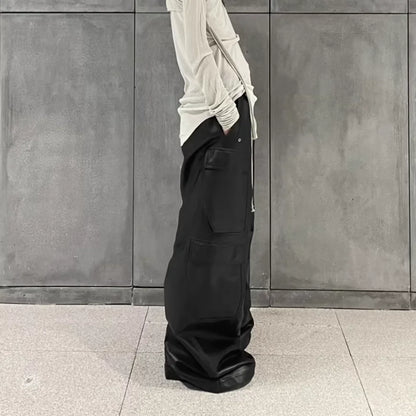 ro style matte pu leather pants for men high street y2k pantalones hombre baggy overall wide leg drawstring cargo pants unique cargo style 5469