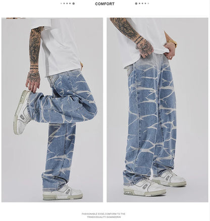 high street irregular tied dye biker jeans men denim straight jean pants 2023 motorcycle y2k trouser unisex hip hop casual pants unique jeans style 4987