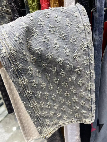 black personalized jeans mens jacquard pattern vintage embossed streetwear loose jeans mens pants straight loose bottoms mens unique jeans style 3493