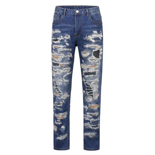 retro washed 3d printed fake distressed jeans hip hop denim pants streetwear jean pants mens harajuku cotton trousers joggers relaxed fit joggers