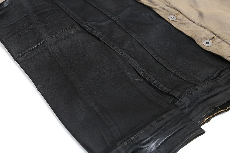 new 2023 gentleman men rick patchworked waxed deconstructed denim heavy baseball coats jackets abstract digital coat warm 719 unique jeans style 4054