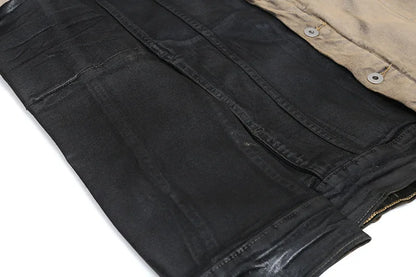 new 2023 gentleman men rick patchworked waxed deconstructed denim heavy baseball coats jackets abstract digital coat warm 719 unique jeans style 4054
