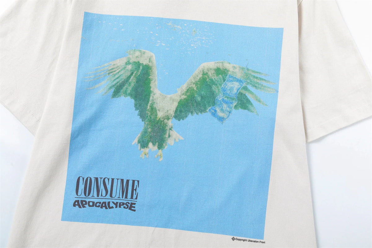 2024 Vintage Retro Print Olded Washed High-Street Cotton Tops T-Shirt For Summer Street King Limited