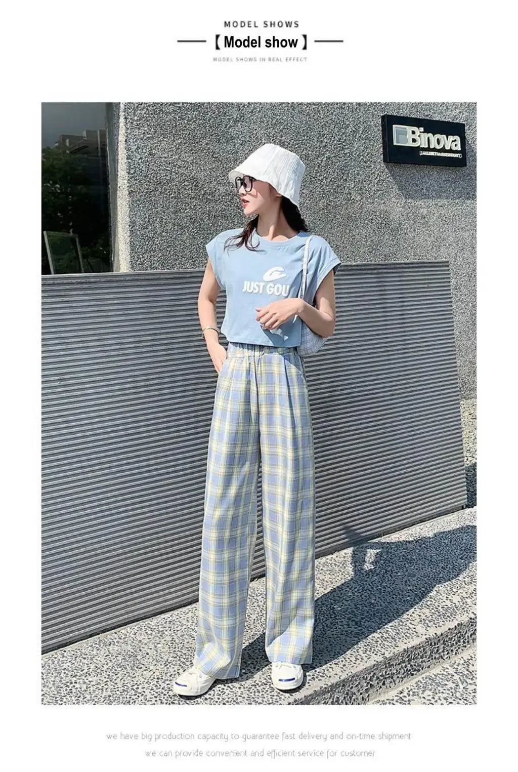 Checkered Pants Plaid Women's Free Shopping Loose Straight Wide-leg Wild Straight Casual Plaid Street King Limited