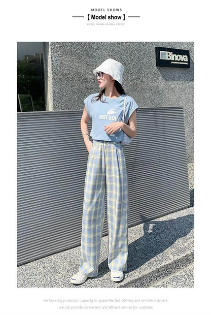 Checkered Pants Plaid Women's Free Shopping Loose Straight Wide-leg Wild Straight Casual Plaid Street King Limited