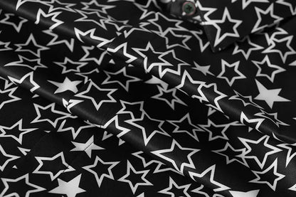 New 2022 Men 3D luxurious Classic Black White Star Print Fashion Silk Casual Shirts Shirt high Pocket Long-sleeves S 2XL #D276 Street King Limited