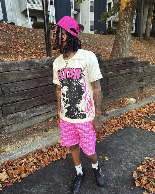 Street Fashion Letter Skull Printed T-shirt Men Y2k Trendy Brand Retro Round Neck Top Casual Versatile Oversized Short Sleeves Street King Limited