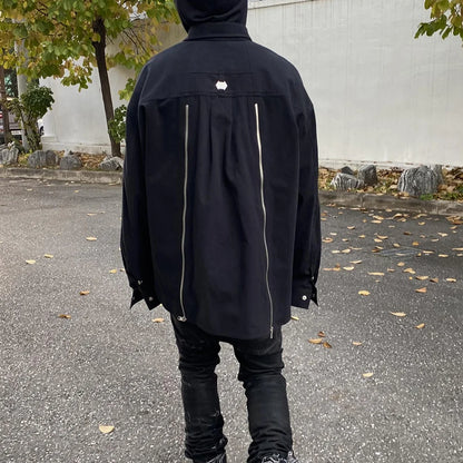 Back Zipper Vibe Style Black Long Sleeve Shirts Jackets for Men Streetwear Y2k Baggy Ropa Hombre Camisas Oversized Loose Coat Street King Limited