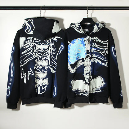 Cactus Jack Zipper Hoodie for Men Skull Print Pullover Hoodies Halloween Hip-hop Hooded Cardigan Zip Up Washed Y2k Clothes Man Street King Limited