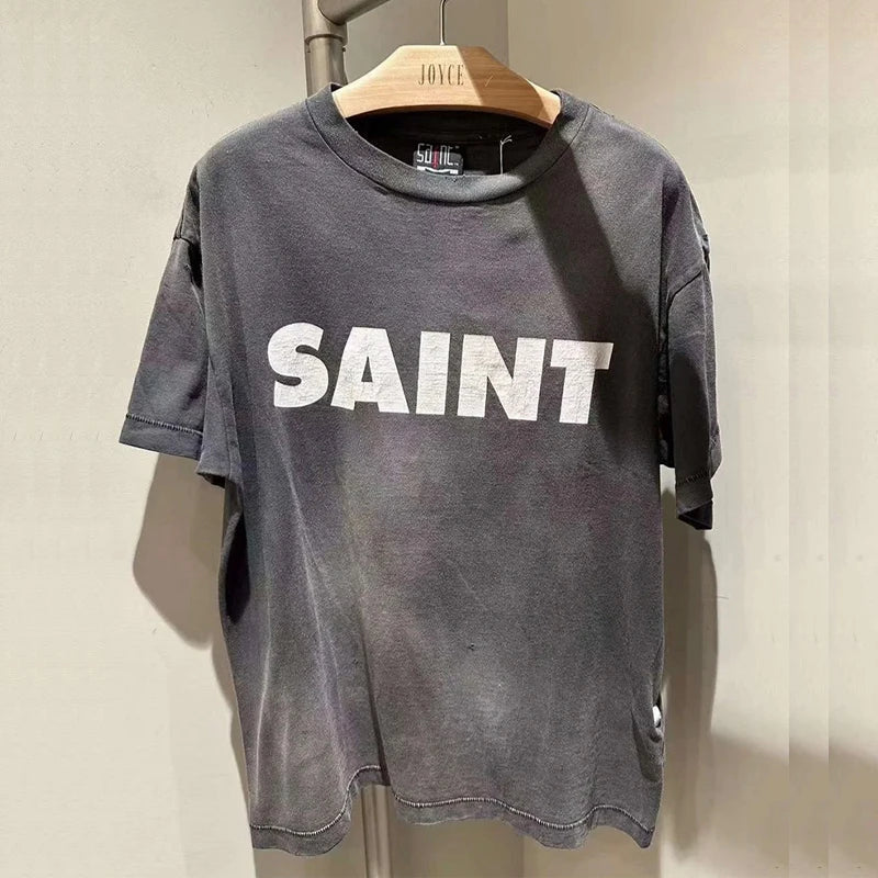 SAINT Short Sleeve Top Tees Men Woman Best Quality Space Exploration Cartoon Photo O-Neck Versatile T Shirt Street King Limited