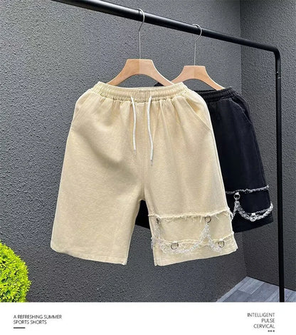summer men suede straight shorts 2024 new y2k streetwear design drawstring bermudas hombre vintage baggy basketball shorts unique shorts style 3206