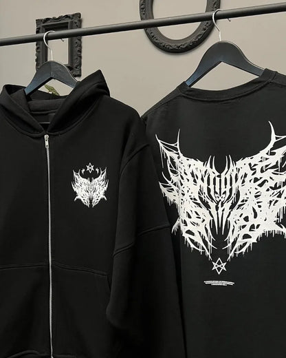 Y2k American Hip-hop Rock Dark Style Oversized Hoodie Men Street Harajuku Retro Casual All-match Zipper Sweatshirt Women Street King Limited
