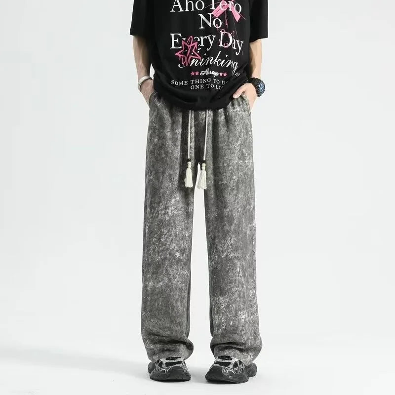 2024 goth tie dye corduroy pants mens autumn baggy wide leg straight casual trousers women drawstring hip hop y2k sweatpants streetwear sweatpants