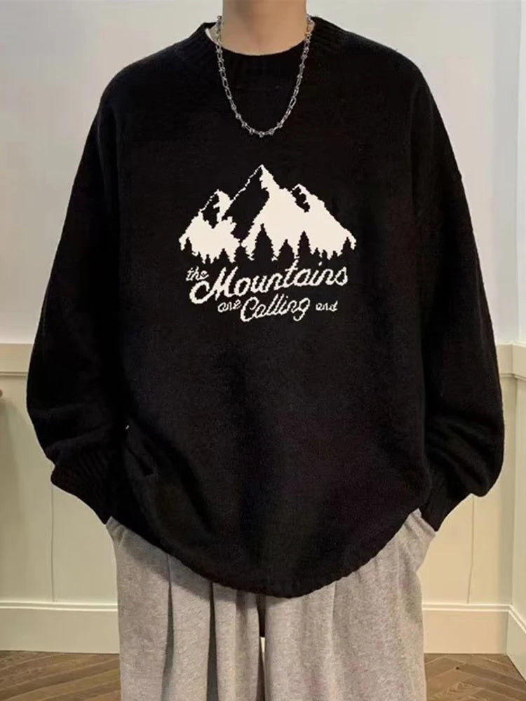 New High Street Graphic Print Knitted Sweater For Men Hip Hop Letter Pullovers Femme 2025 Autumn Casual Y2K Vintage Knitwears Street King Limited