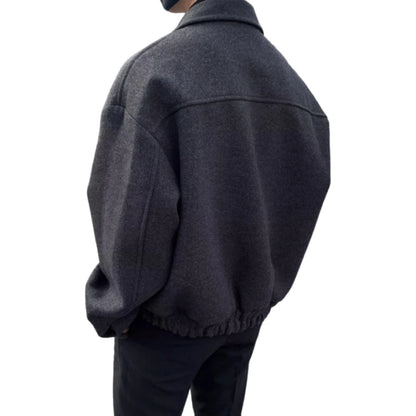 2024 loose casual mens solid color jacket fashion daily commuting windproof short woolen coat thickened warm drawstring street shorts