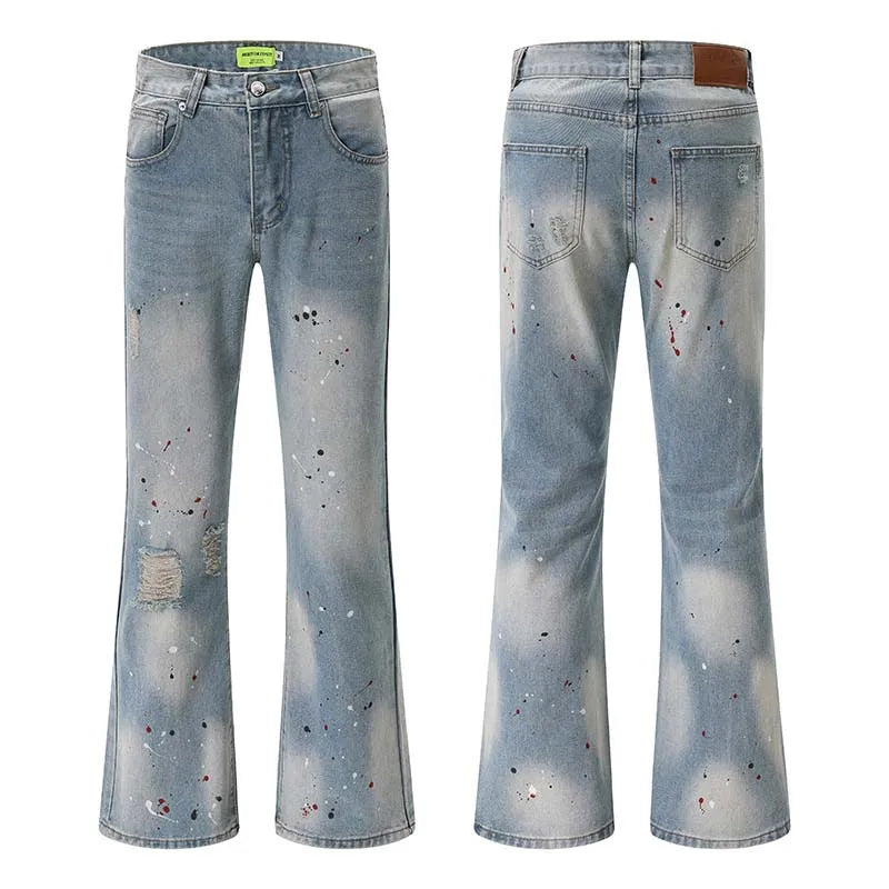 Men's Blue Flared Jeans Fashion Designer Ripped Vintage Denim Pants 2024 New Fashion Casual Jeans Trousers Street King Limited
