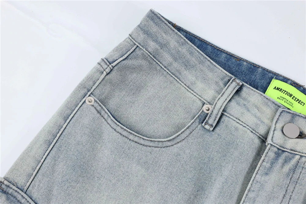 2024 multi pocket jeans vintage mens harajuku cargo denim pants retro hip hop straight loose jean pants unique cargo style 1014