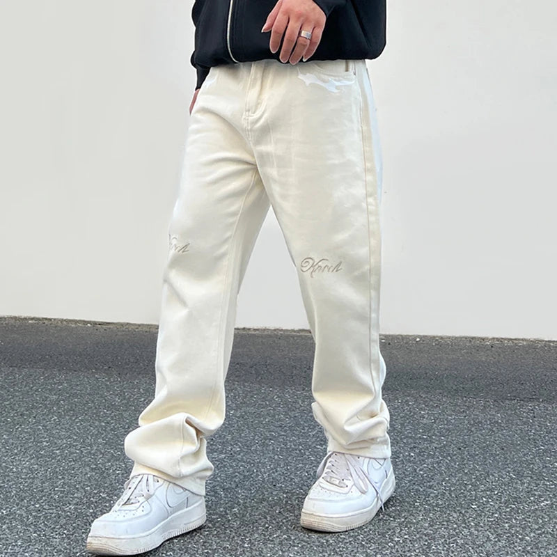 Hip Hop Retro Letter Embroidery Patchwork Casual Baggy Denim Pants Men's Harajuku Streetwear Straight Oversized Jeans Trousers Street King Limited