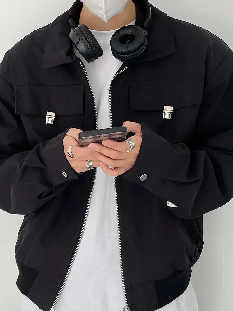 Autumn and Winter Korean Style Season Fashionable Retro Airplane Jacket Men's Loose Street Y2K Niche Shoulder Pad Lapel Jacket Street King Limited