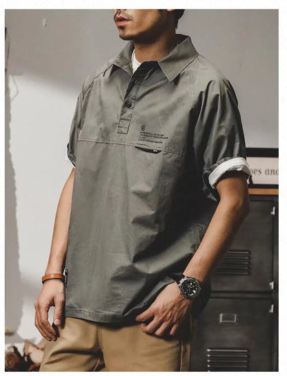 American Vintage Short-Sleeved T-Shirt Men's Summer Vintage Workwear Polo Shirt Loose And Versatile Five-Quarter Sleeve Top Street King Limited