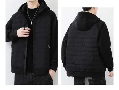 90 duck down jacket men fashion splice loose casual lightweight down hooded down jacket winter warm hoody coat outerwear unique default style 1135