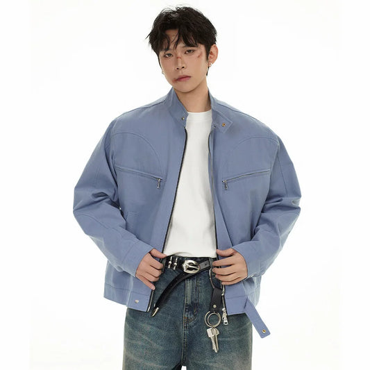 spring autumn fashion motorcycle jacket men stand collar loose casual korean streetwear vintage cargo jackets coat outerwear utility cargo pants