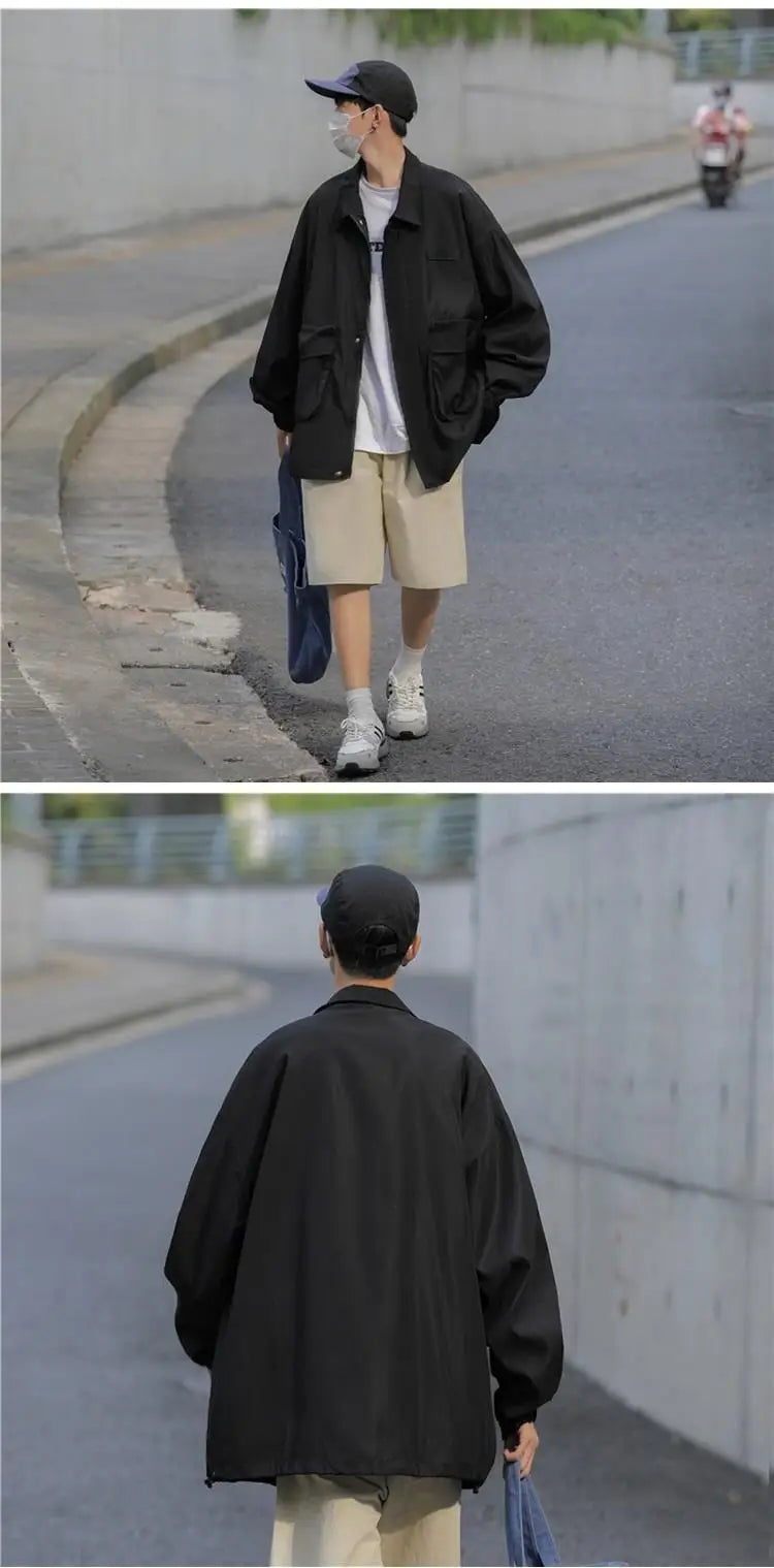 american casual cargo jacket for men autumn streetwear work zipper coat male varsity jackets loose chaquetas hombre clothes unique cargo style 1612