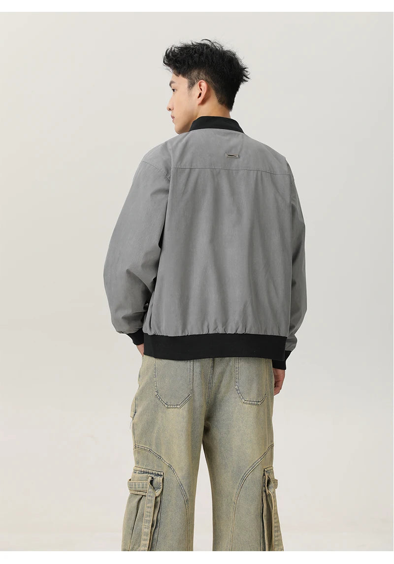 double side wearable men spring autumn streetwear fashion loose casual cargo bomber jacket boyfriend cleanfit coat outerwear unique cargo style 920