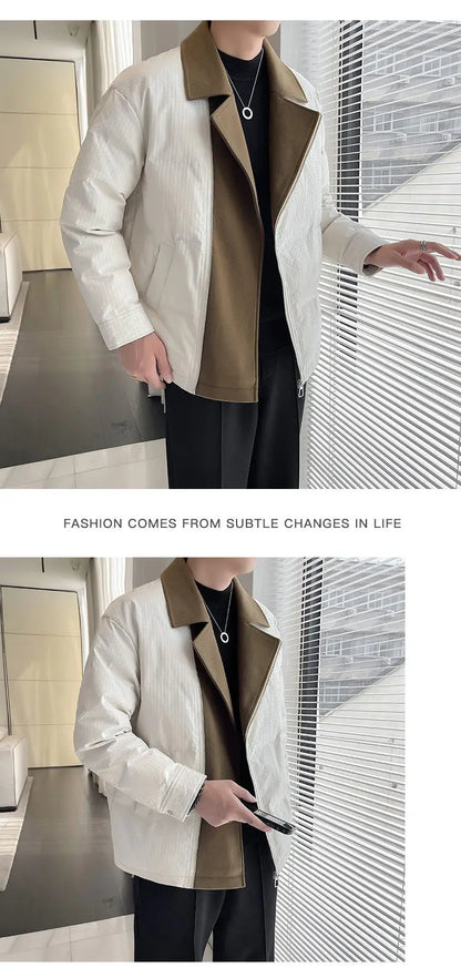 winter suit collar splice cotton padded jacket men business casual fashion plus size parkas jacket thick warm coat man outerwear unique default style 1485