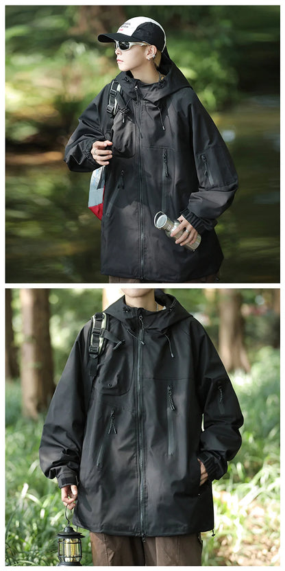 mens vintage waterproof outdoor functional jacket windbreaker camping sports elastic hoodie jackets autumn new fashion overcoat unique default style 148