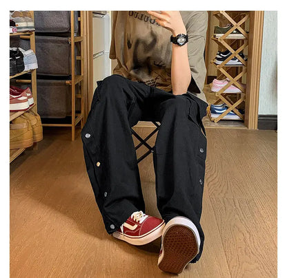 Fashionable Korean style gothic buttoned overalls pants men summer Harajuku street y2k hip hop casual retro sports pants Street King Limited