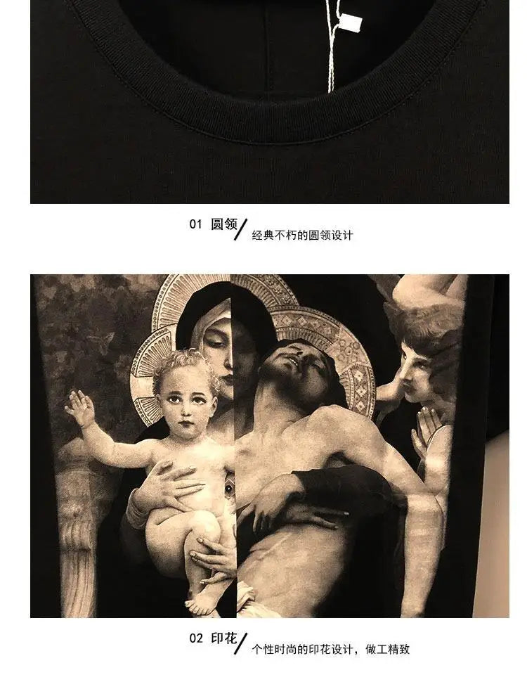 American large size trendy angel European and American printed short-sleeved T-shirt for male and female students trendy brand Street King Limited