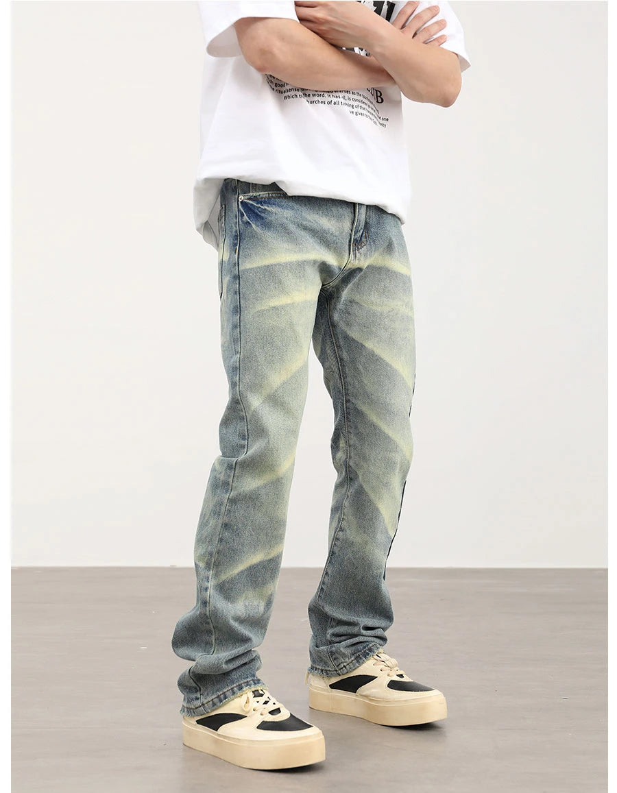 retro striped washed denim jeans flare pants unisex hip hop fashion streetwear harajuku loose straight y2k mens jeans joggers unique joggers style 3381